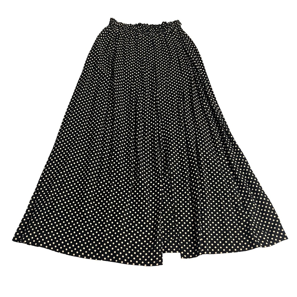 Saltwater Luxe Polka Dot Maxi Skirt Womens XS Black Ruffle Waist Front Slit Boho